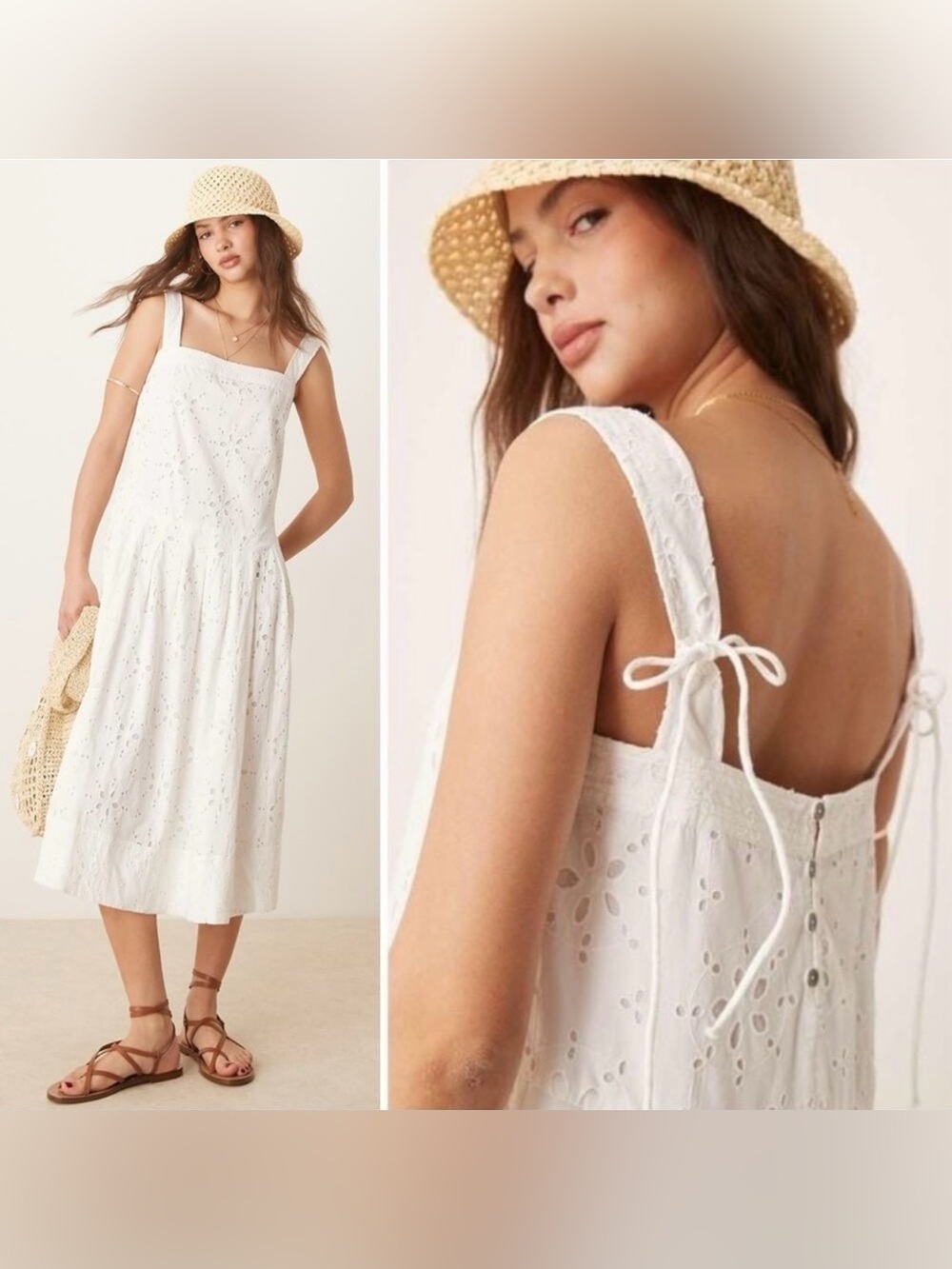 Free People Primavera Cottage White Eyelet Lace Midi Dress Size Large